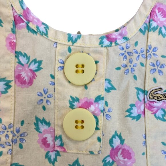 Lacoste Girls Yellow Floral Cotton Dress 4T With Back Buttons & Pockets - Picture 5 of 7